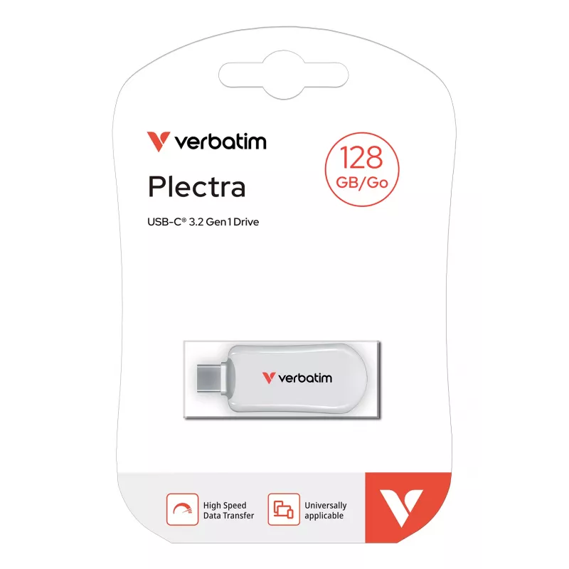 Verbatim Plectra USB-C Flash-Laufwerk Weiß 128 GB, 128 GB, USB Typ-C, 3.2 Gen 1 (3.1 Gen 1), 100 MB/s, kappenlos, Weiß