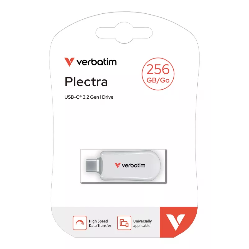 Verbatim Plectra USB-C Flash Drive Weiß 256GB, 256 GB, USB Type-C, 3.2 Gen 1 (3.1 Gen 1), 100 MB/s, Kappenlos, Weiß