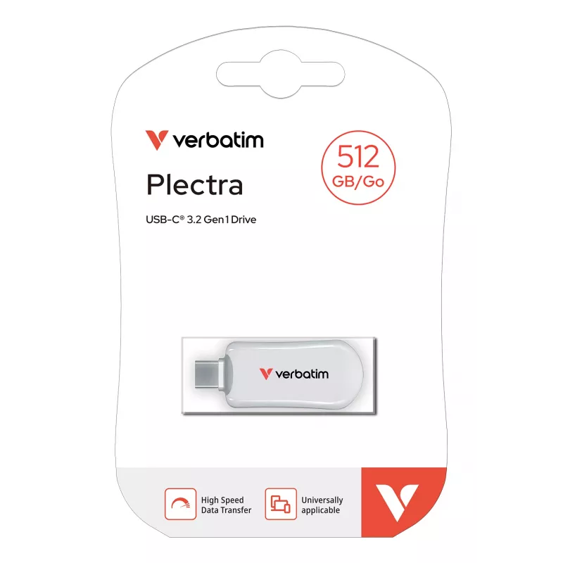 Verbatim Plectra USB-C Flash Drive Weiß 512GB, 512 GB, USB Typ-C, 3.2 Gen 1 (3.1 Gen 1), 100 MB/s, Kappenlos, Weiß