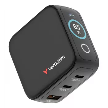 Verbatim Mini GaN Ladegerät 65W mit Anzeige, Indoor, AC, 20 V, Schwarz