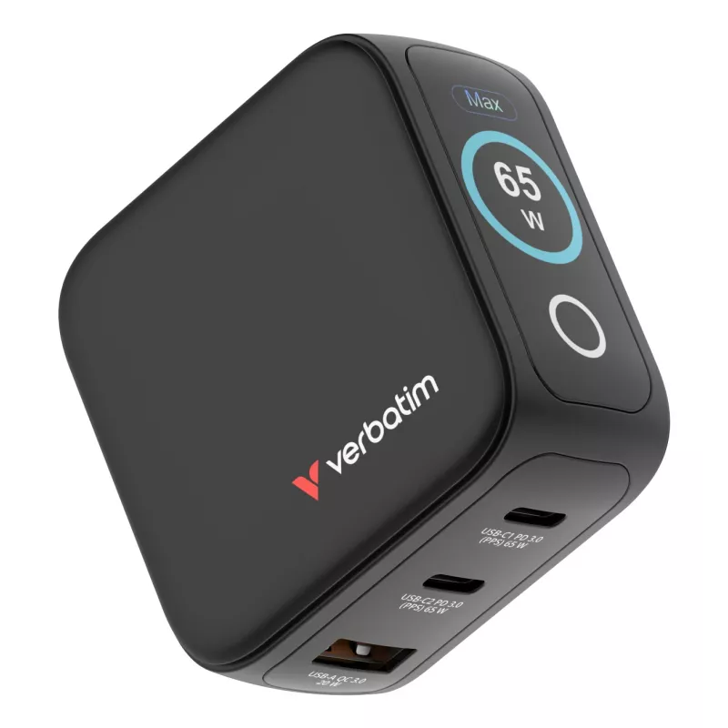 Verbatim Mini GaN Ladegerät 65W mit Anzeige, Indoor, AC, 20 V, Schwarz