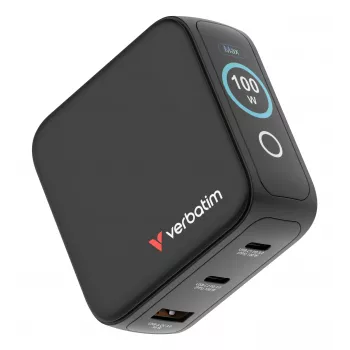 Verbatim Mini GaN Charger 100W mit Display, Indoor, AC, 20 V, Schwarz