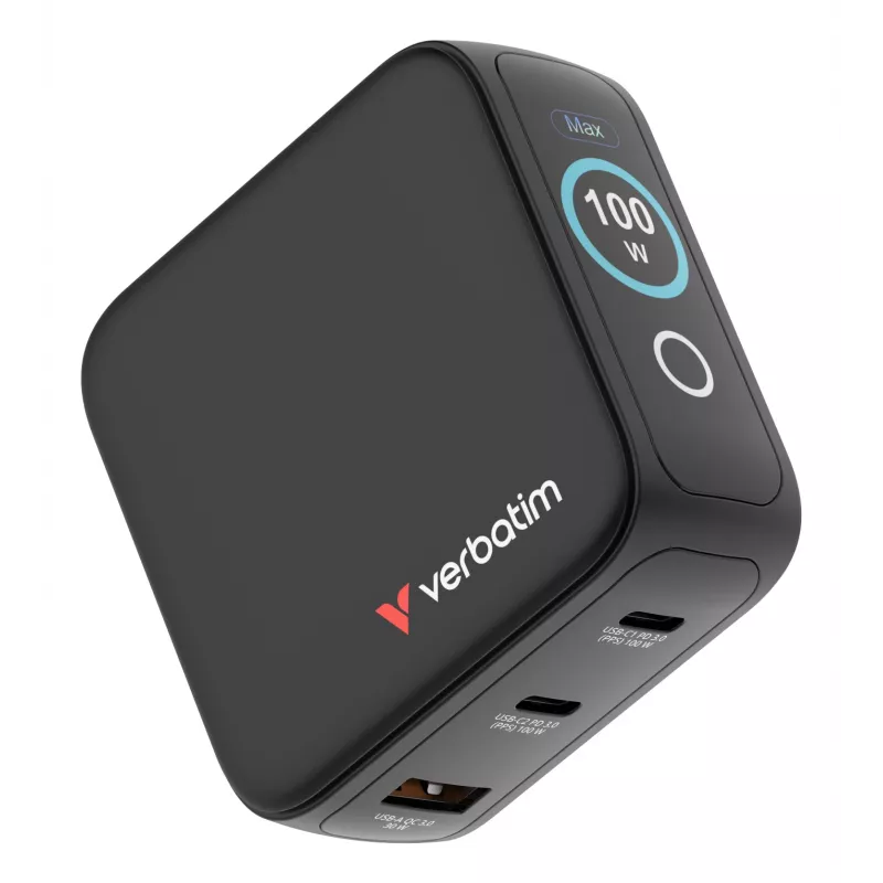Verbatim Mini GaN Charger 100W mit Display, Indoor, AC, 20 V, Schwarz