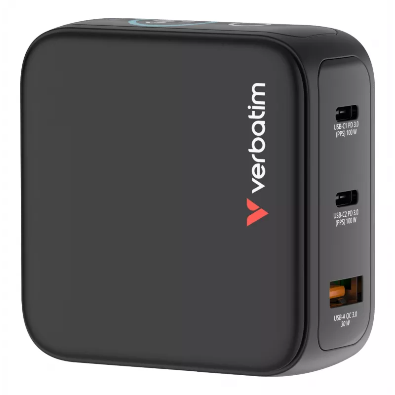 Verbatim Mini GaN Charger 100W mit Display, Indoor, AC, 20 V, Schwarz