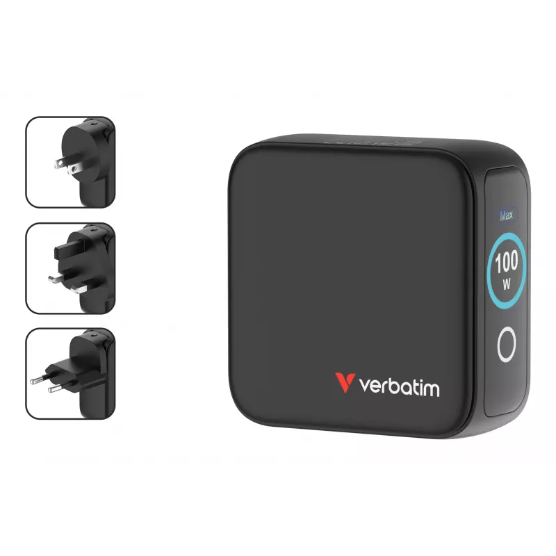 Verbatim Mini GaN Charger 100W mit Display, Indoor, AC, 20 V, Schwarz
