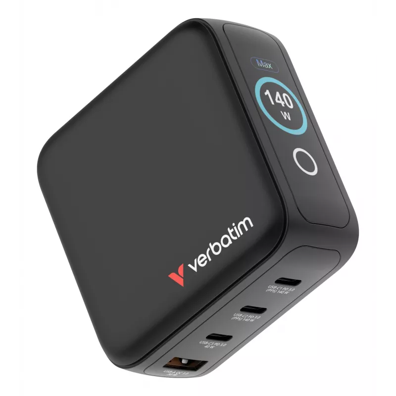 Verbatim Mini GaN Ladegerät 140W mit Display, Innenbereich, AC, 28 V, Schwarz
