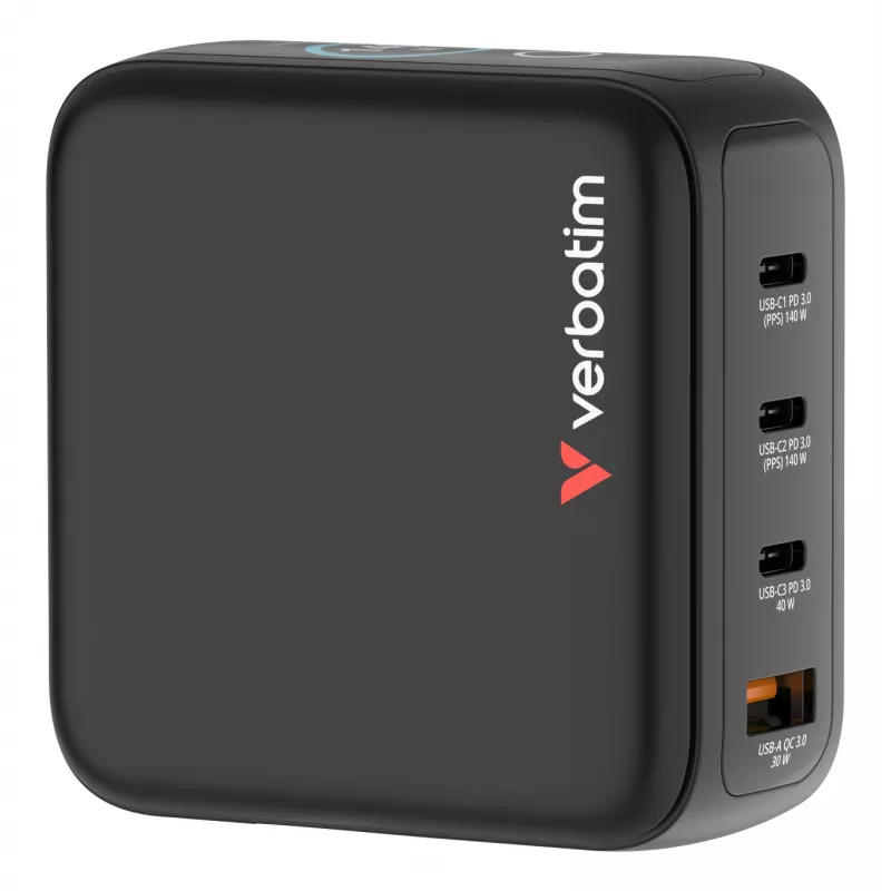 Verbatim Mini GaN Ladegerät 140W mit Display, Innenbereich, AC, 28 V, Schwarz