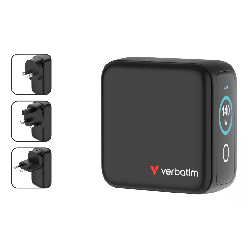 Verbatim Mini GaN Ladegerät 140W mit Display, Innenbereich, AC, 28 V, Schwarz