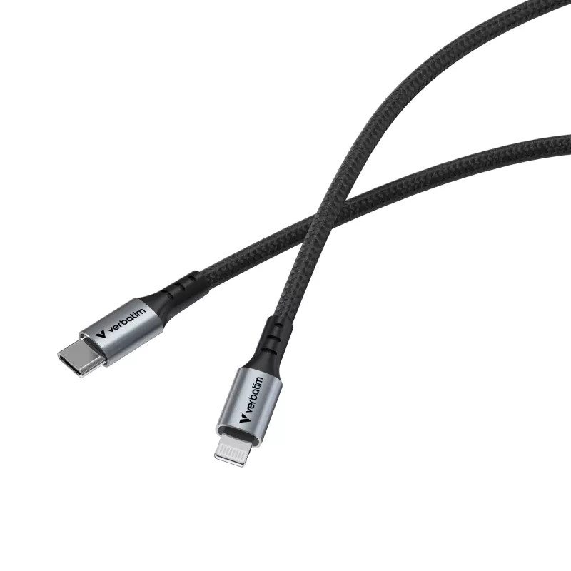 Verbatim Sync & Charge Kabel USB-C auf Lightning 120 cm, 1,2 m, Lightning, USB C, Stecker, Stecker, Schwarz
