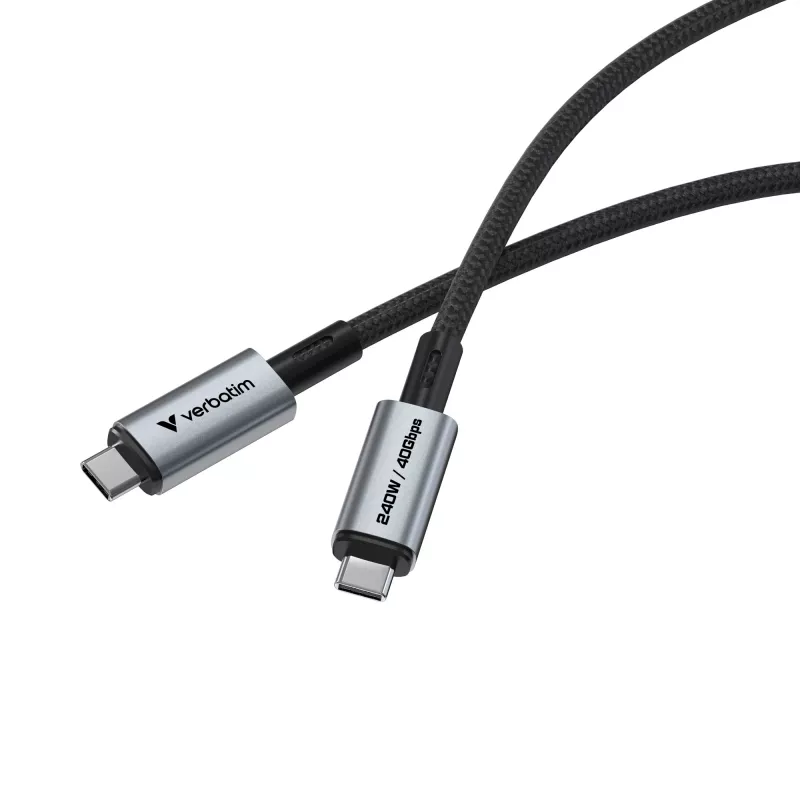 Verbatim Sync & Charge USB C auf USB C 240W 40 Gbit/s 120 cm, 1,2 m, USB C, USB C, USB4 Gen 2x2, 40 Gbit/s, Schwarz