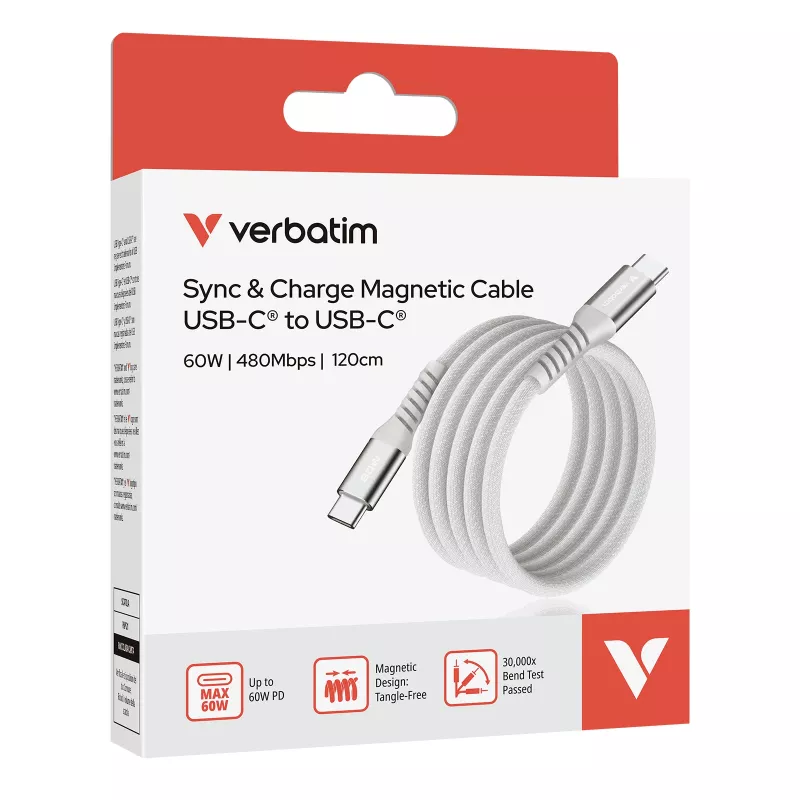 Verbatim Sync & Charge Magnetic Kabel - 60W USB-C auf USB-C 120 cm Grau