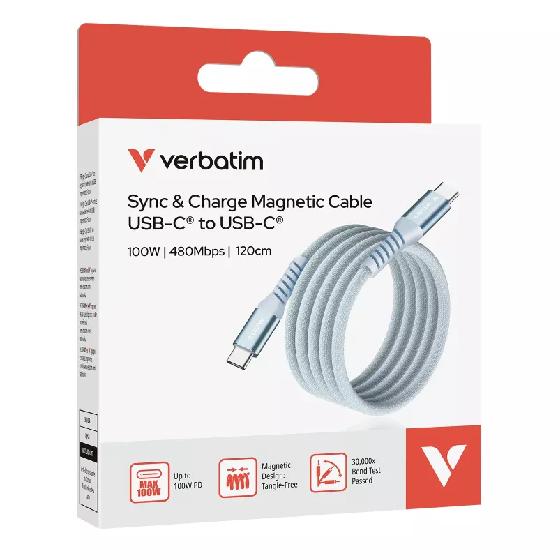Verbatim Sync & Charge Magnetkabel – 100W USB-C auf USB-C 120 cm Blau