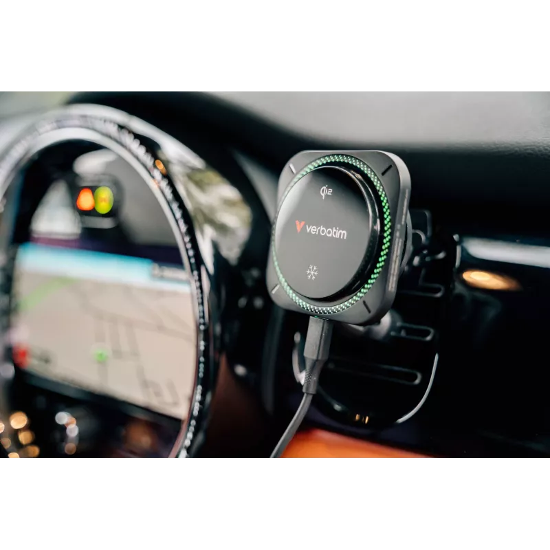 Verbatim Charge 'n' Drive Qi2 Magnetic Wireless Car Charger RGB