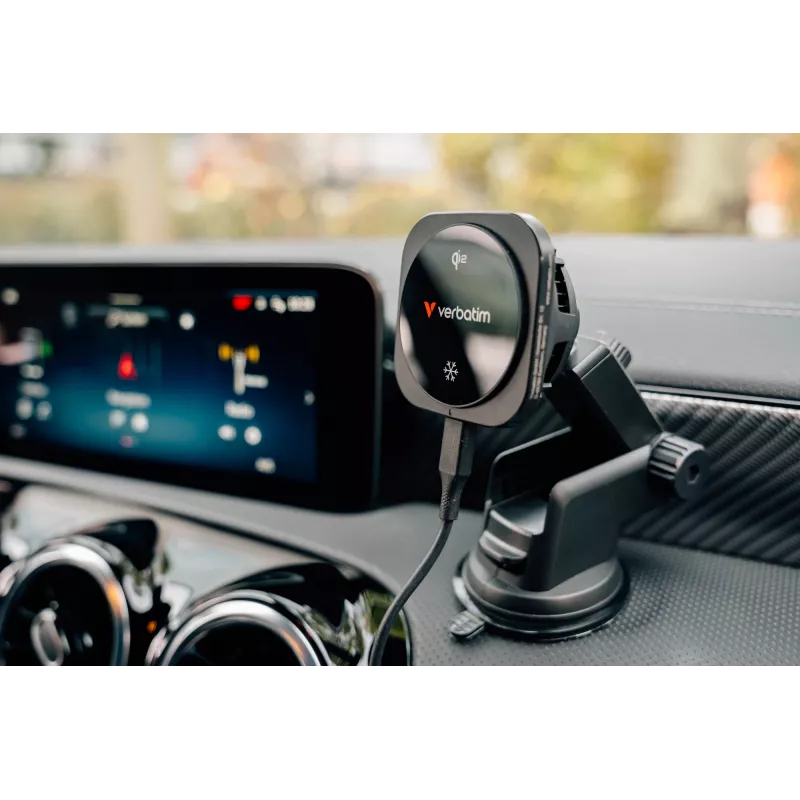 Verbatim Charge 'n' Drive Qi2 Magnetisches kabelloses Auto-Ladegerät, Auto, USB, Kabelloses Laden, 1 m, Schwarz
