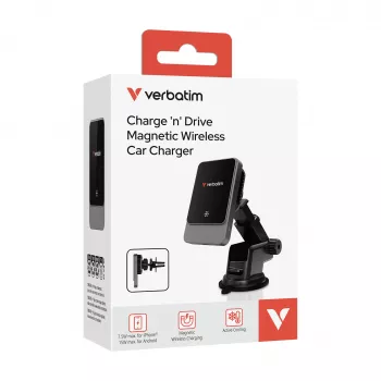 Verbatim Charge 'n' Drive Magnetisches kabelloses Autoladegerät, Auto, USB, Kabelloses Laden, 1 m, Schwarz