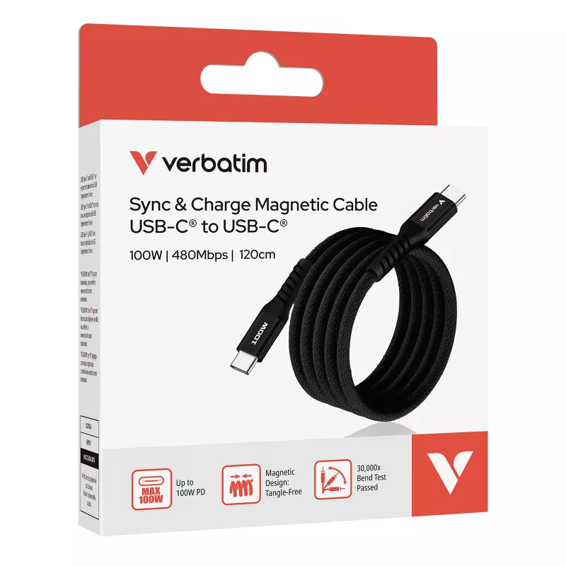 Verbatim Sync & Charge Magnetic Kabel – 100 W USB-C auf USB-C 120 cm Schwarz