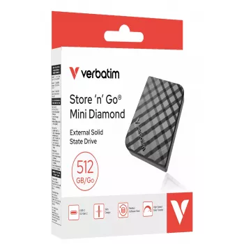 Verbatim Store 'n' Go Mini Diamond USB-C 512GB Schwarz, 512 GB, M.2, USB Type-C, 3.2 Gen 2 (3.1 Gen 2), 1000 MB/s, Schwarz