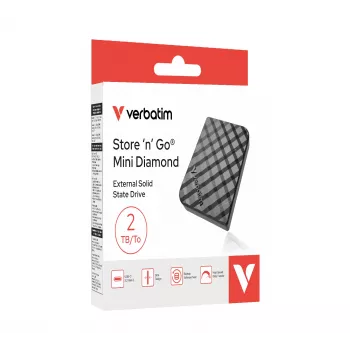 Verbatim Store 'n' Go Mini Diamond USB-C 2TB Schwarz, 2 TB, USB Type-C, 3.2 Gen 2 (3.1 Gen 2), 1000 MB/s, Schwarz