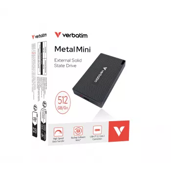 Verbatim Metal Mini SSD USB-C 3.Gen 2 512 GB, 512 GB, USB Type-C, USB 3.2 Gen 2x2, 2000 MB/s, 10 Gbit/s, Grau