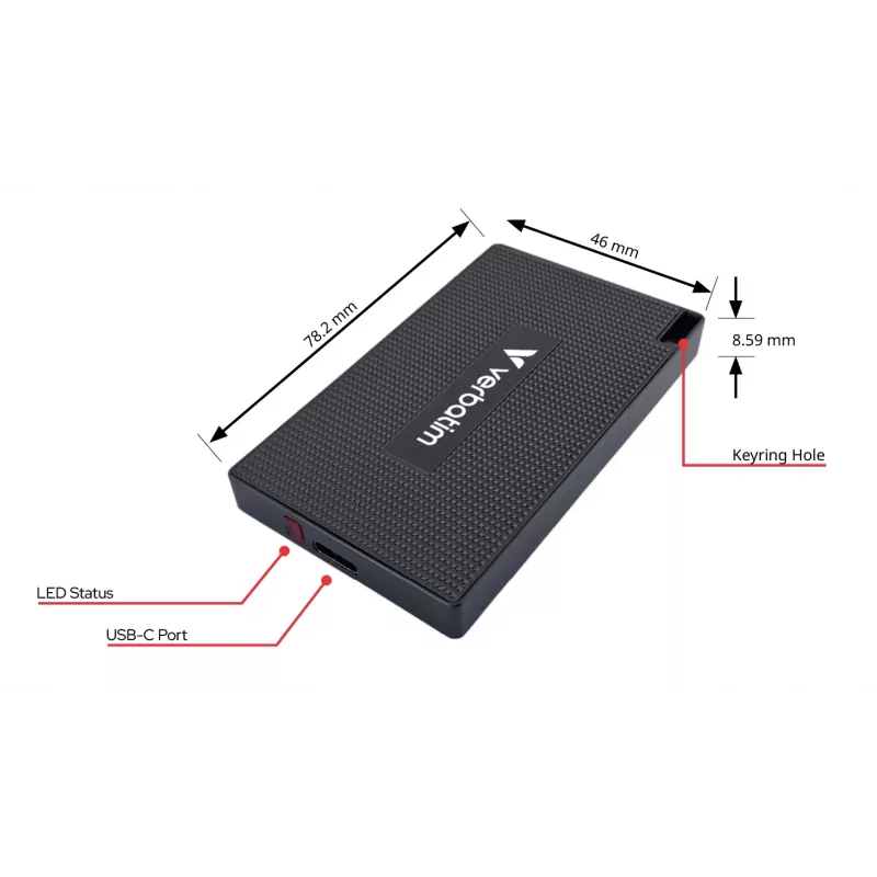 Verbatim Metal Mini SSD USB-C 3.Gen 2 512 GB, 512 GB, USB Type-C, USB 3.2 Gen 2x2, 2000 MB/s, 10 Gbit/s, Grau