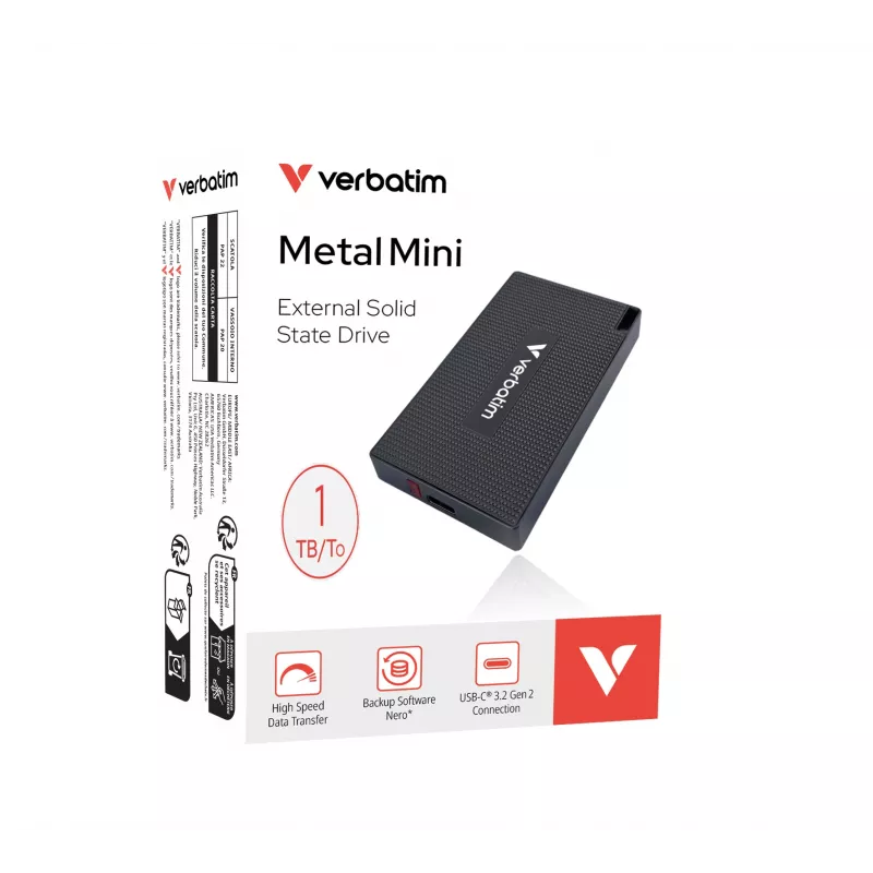 Verbatim Metal Mini SSD USB-C 3.2 Gen 2 1 TB, 1 TB, USB Type-C, USB 3.2 Gen 2x2, 2000 MB/s, 10 Gbit/s, Grau