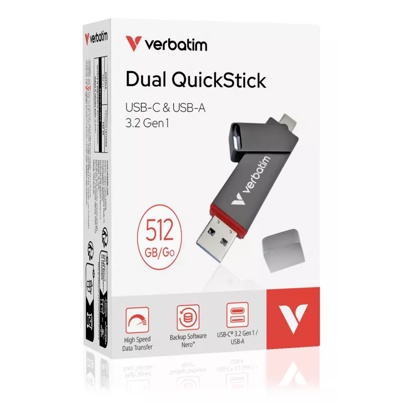 Verbatim Dual QuickStick USB-Stick 512 GB USB Type-A / USB Type-C 3.2 Gen 1 (3.1 Gen 1) Grau