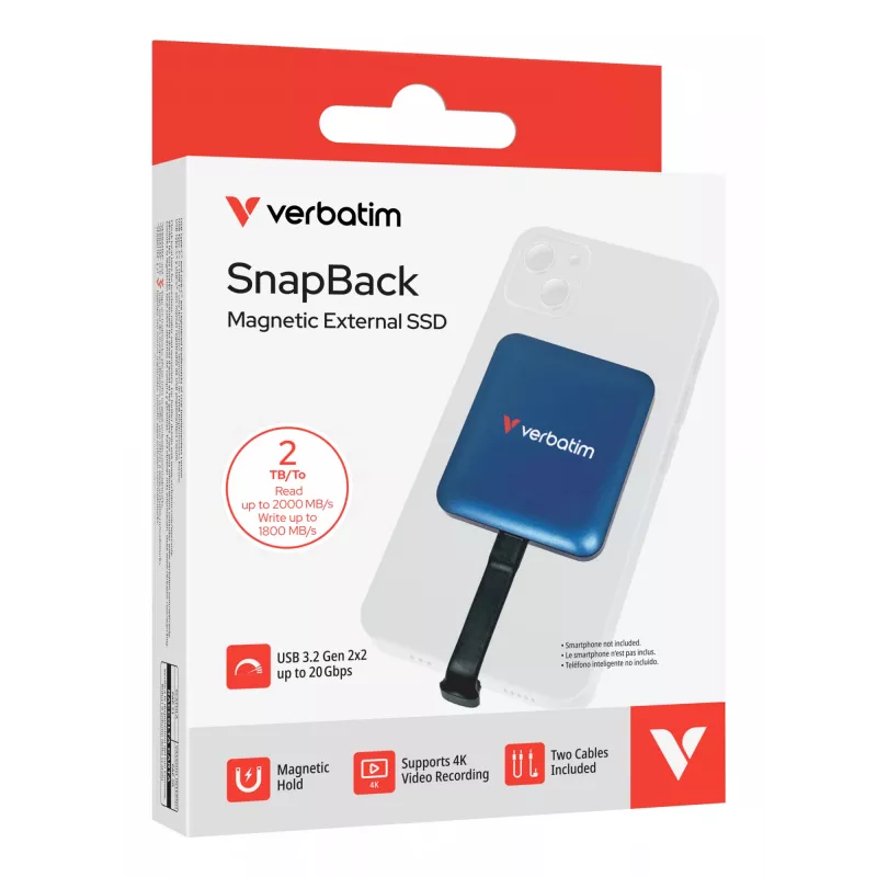 Verbatim SnapBack SSD 2 TB Blau Metallic, 2 TB, USB Type-C, USB 3.2 Gen 2x2, 2000 MB/s, 20 Gbit/s, Blau