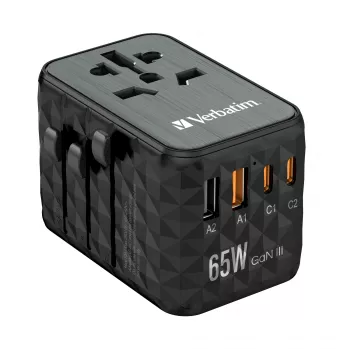 Verbatim UTA-05 65W GaN III Universal-Reiseadapter mit 2 x USB-C PD & QC 4+ & 2 x USB-A Anschlüssen