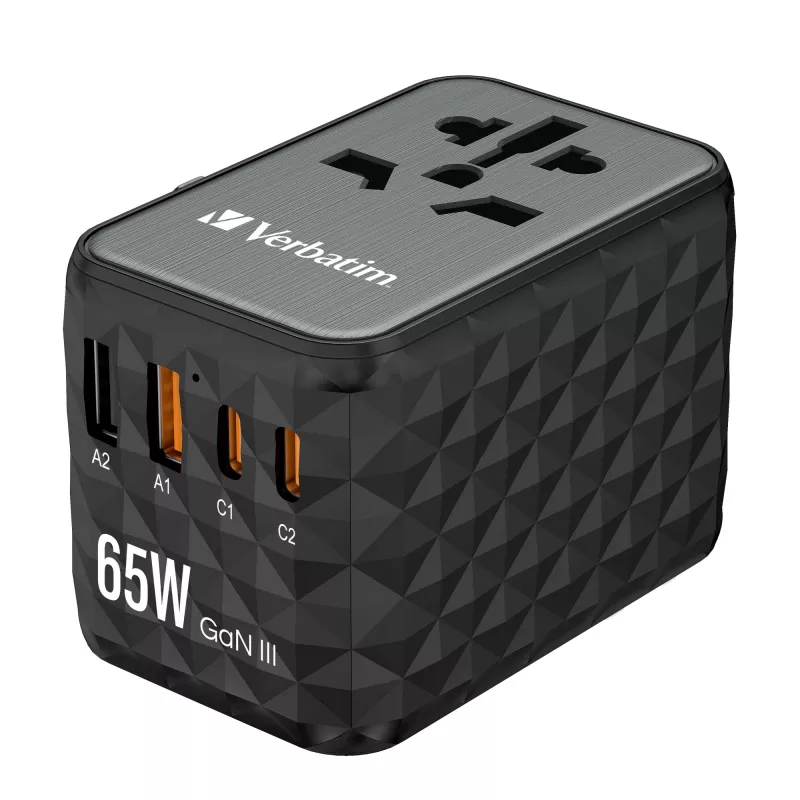 Verbatim UTA-05 65W GaN III Universal-Reiseadapter mit 2 x USB-C PD & QC 4+ & 2 x USB-A Anschlüssen