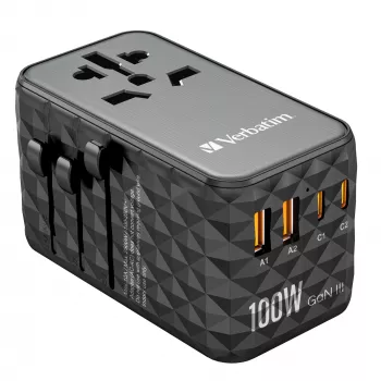 Verbatim UTA-06 100W GaN III Universal-Reiseadapter mit 2 x USB-C PD & QC 4+ & 2 x USB-A QC 3.0 Anschlüssen