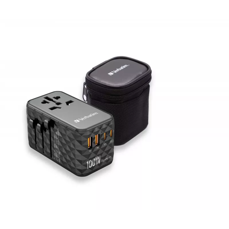 Verbatim UTA-06 100W GaN III Universal-Reiseadapter mit 2 x USB-C PD & QC 4+ & 2 x USB-A QC 3.0 Anschlüssen