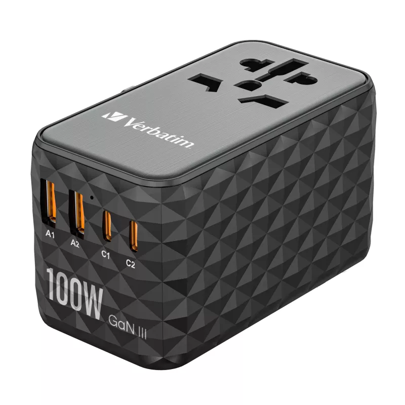 Verbatim UTA-06 100W GaN III Universal-Reiseadapter mit 2 x USB-C PD & QC 4+ & 2 x USB-A QC 3.0 Anschlüssen