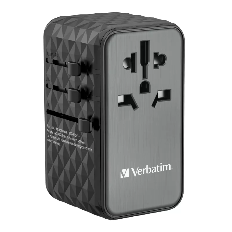 Verbatim UTA-06 100W GaN III Universal-Reiseadapter mit 2 x USB-C PD & QC 4+ & 2 x USB-A QC 3.0 Anschlüssen
