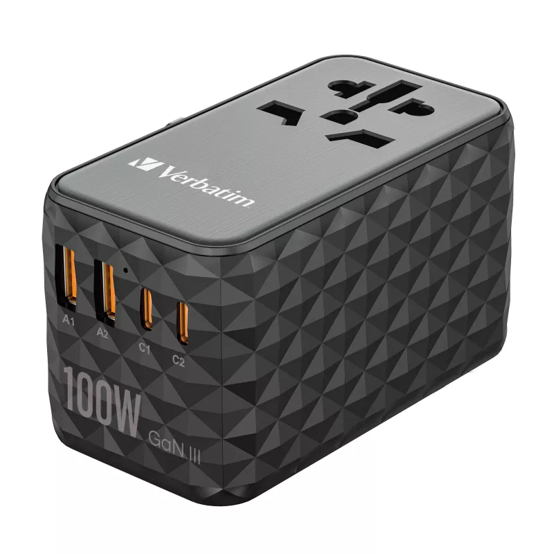 Verbatim UTA-06 100W GaN III Universal-Reiseadapter mit 2 x USB-C PD & QC 4+ & 2 x USB-A QC 3.0 Anschlüssen
