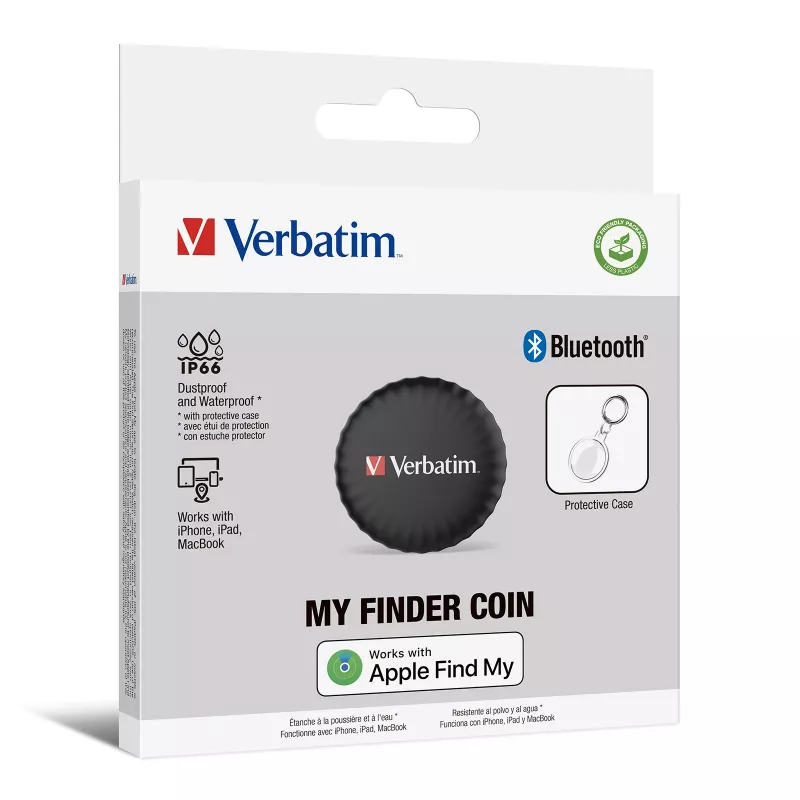Verbatim My Finder Coin, Personal, Finder, Schwarz, Staubbeständig, Wasserfest, IP66, CR2032