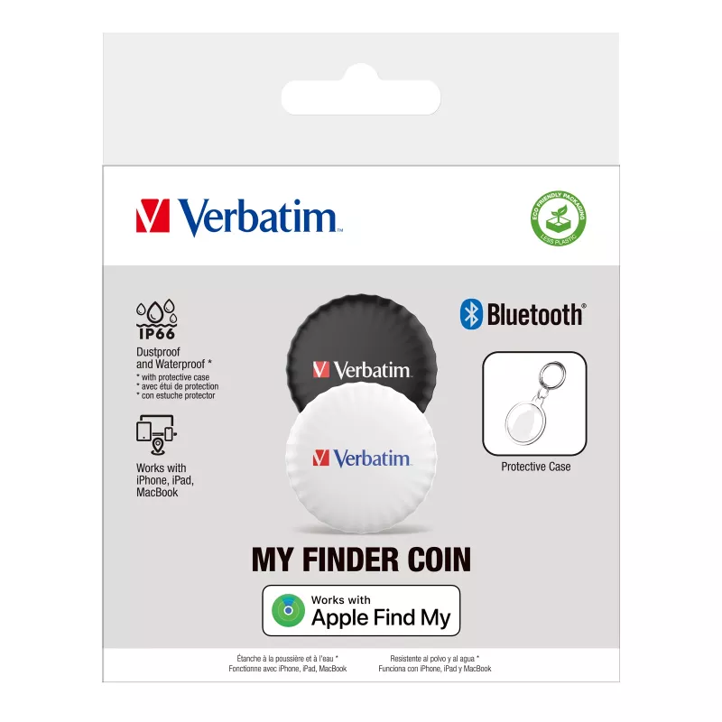 Verbatim My Finder Coin Bluetooth-Tracker – 2er-Pack, persönlich, Finder, Schwarz, Weiß, staubdicht, wasserdicht, IP66, CR2032