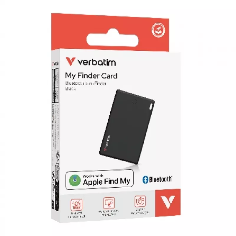 Verbatim My Finder Card Bluetooth Gegenstandsfinder 1 Stück Schwarz, Persönlich, Finder, Schwarz, Staubgeschützt, Wasserdicht, IP66, 1440 h