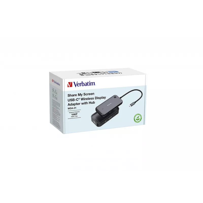 Verbatim Share My Screen 1080p USB-C Wireless Display Adapter mit Hub WDA-01
