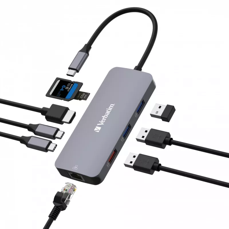 Verbatim CMH-09 USB Type-C 10.000 Mbit/s Silber