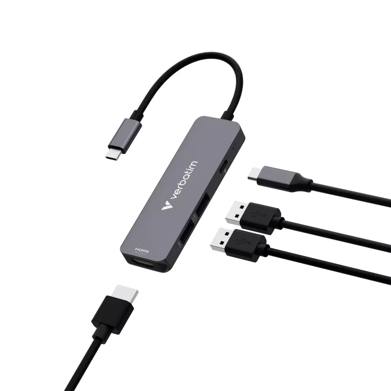 Verbatim USB-C Essentials Multiport Hub 4 Ports: HDMI, USB-C PD, USB-A 3.2 Gen 1, USB-A