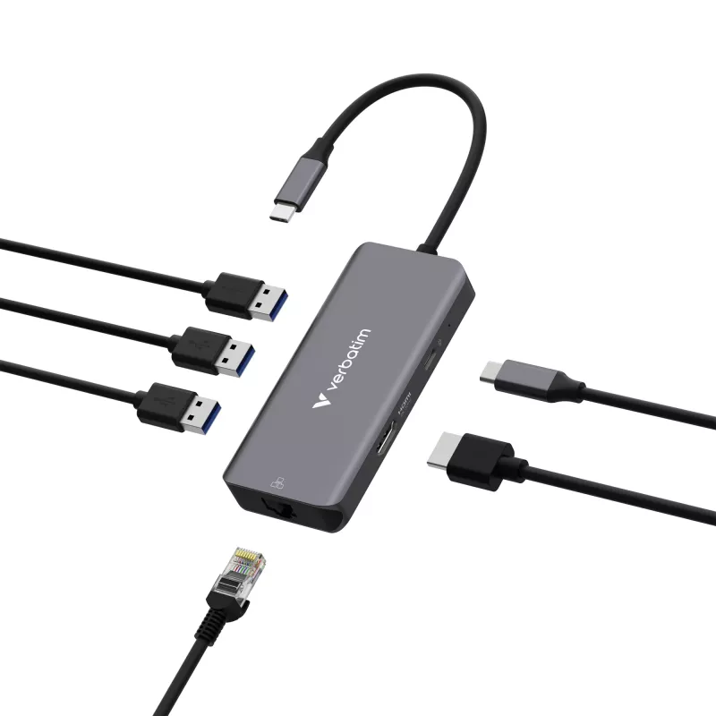 Verbatim USB-C Essentials Multiport Hub 6 Ports: RJ45, HDMI, USB-C PD, 3 x USB-A 3.2 Gen 1