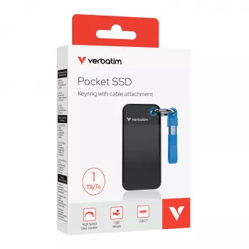 Verbatim Pocket SSD USB 3.2 Gen 2 1 TB Schwarz/Blau, 1 TB, USB Type-C, 3.2 Gen 2 (3.1 Gen 2), 1000 MB/s, 10 Gbit/s, Schwarz, Blau