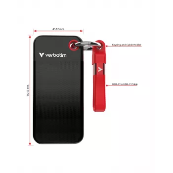 Verbatim Pocket SSD USB 3.2 Gen 2 1 TB Schwarz/Rot, 1 TB, USB Type-C, 3.2 Gen 2 (3.1 Gen 2), 1000 MB/s, 10 Gbit/s, Schwarz, Rot