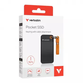 Verbatim Pocket SSD USB 3.2 Gen 2 1TB Schwarz/Orange, 1 TB, USB Type-C, 3.2 Gen 2 (3.1 Gen 2), 1000 MB/s, 10 Gbit/s, Schwarz, Orange
