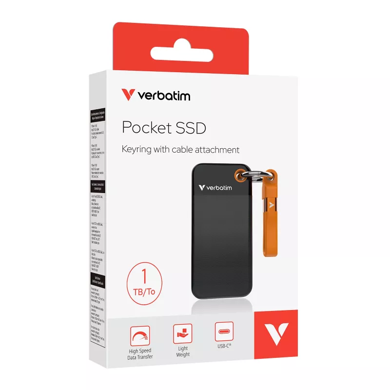 Verbatim Pocket SSD USB 3.2 Gen 2 1TB Schwarz/Orange, 1 TB, USB Type-C, 3.2 Gen 2 (3.1 Gen 2), 1000 MB/s, 10 Gbit/s, Schwarz, Orange