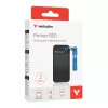 Verbatim Pocket SSD USB 3.2 Gen 2 2TB Schwarz/Blau, 2 TB, USB Type-C, 3.2 Gen 2 (3.1 Gen 2), 1000 MB/s, 10 Gbit/s, Schwarz, Blau