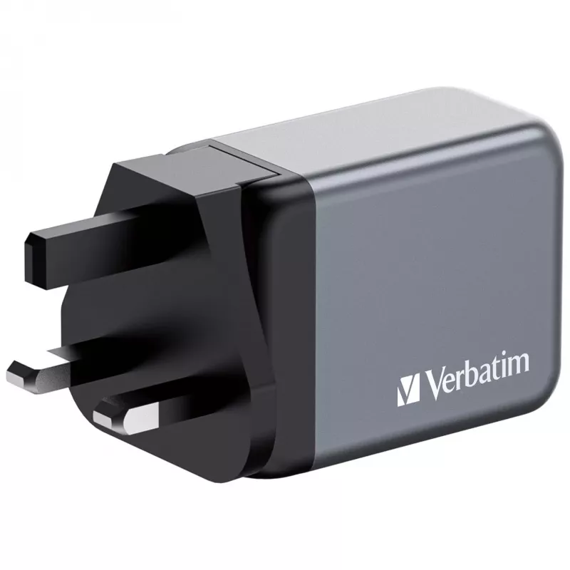 Verbatim GNC-65 GaN Ladegerät 65W mit 2 x USB-C PD 65W / 1 x USB-A QC 3.0 (EU/UK/US)