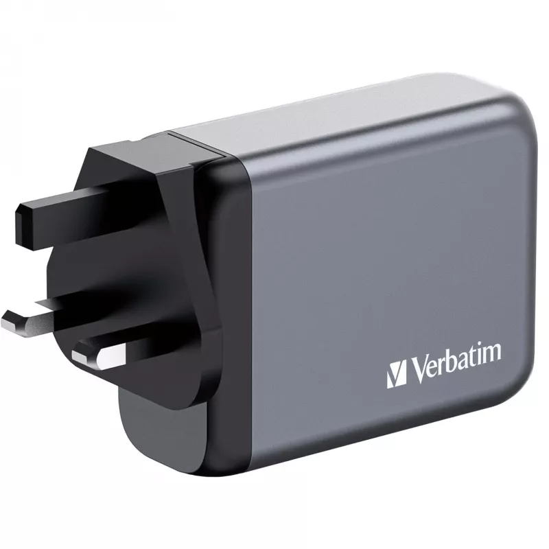 Verbatim GNC-100 GaN-Ladegerät 100W mit 2 x USB-C PD 100W / 1 x USB-C PD 65W / 1 x USB-A QC 3.0 (EU/UK/US)