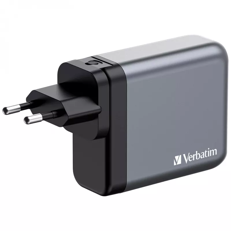 Verbatim GNC-140 GaN Ladegerät 140 W mit 2 x USB-C PD 140 W / 1 x USB-C PD 20 W / 1 x USB-A QC 3.0 (EU/UK/US)