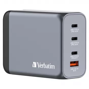 Verbatim GNC-200 GaN Ladegerät 200W mit 2 x USB-C PD 100W / 1 x USB-C PD 65W / 1 x USB QC 3.0 (EU/UK/US)